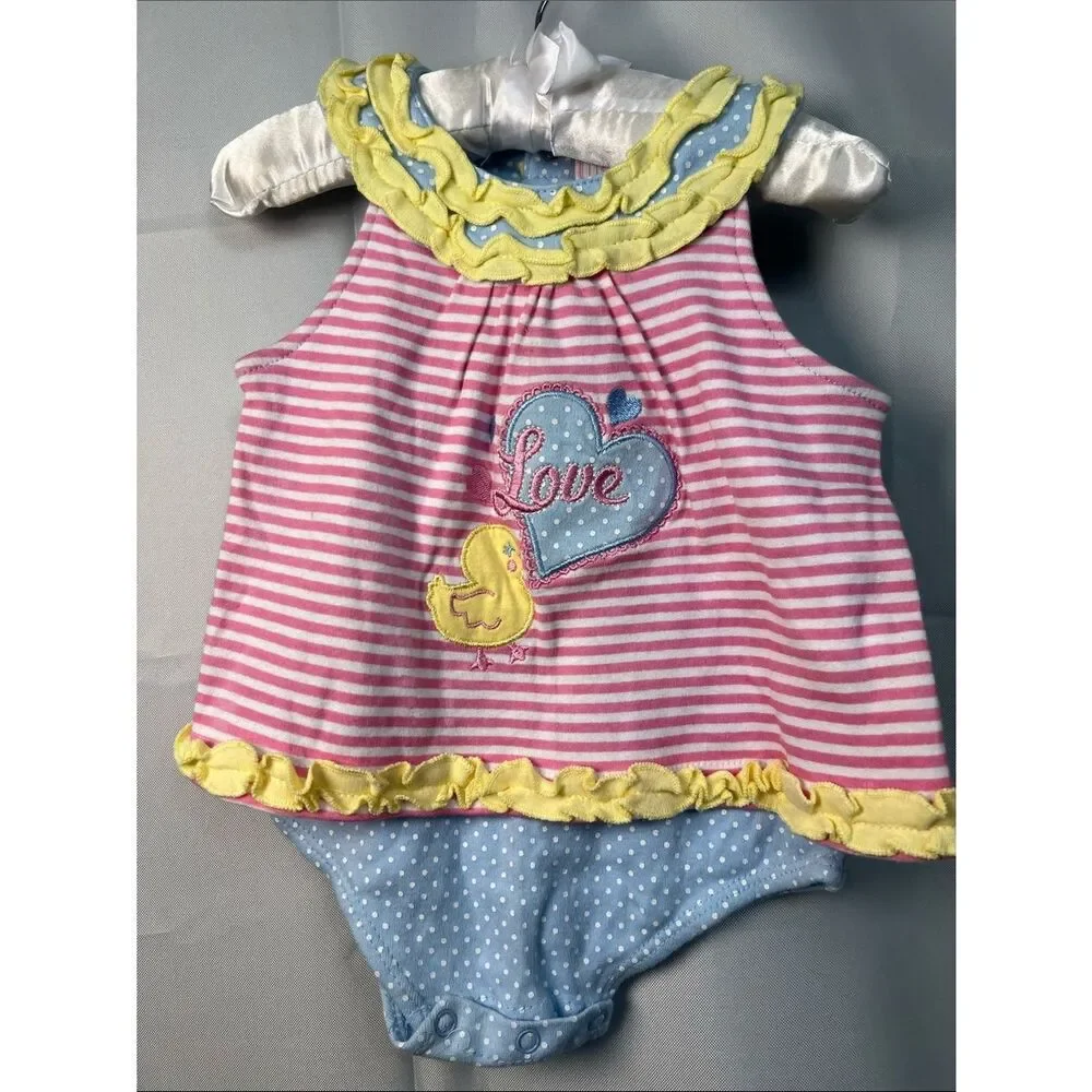Duck Duck Goose dress with attached bodysuit pink and white with appliqué NWT